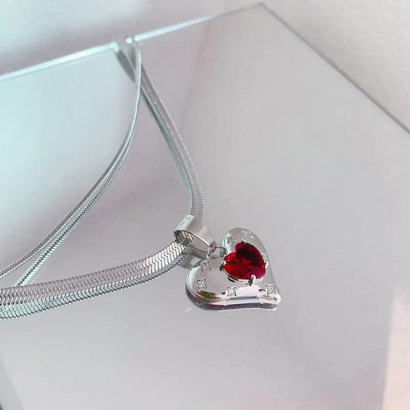 Big Heart Double Layer Chain Necklace