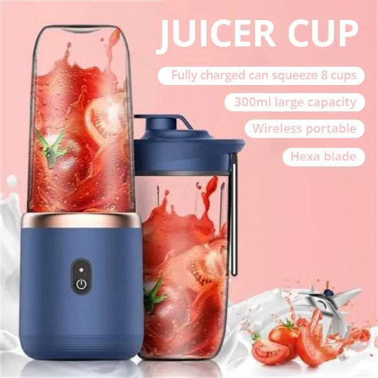 1pc Blue/Pink Portable Small Electric Juicer Stainless Steel Blade Cup Juicer Fruit Automatic Smoothie Blender Kitchen Tool