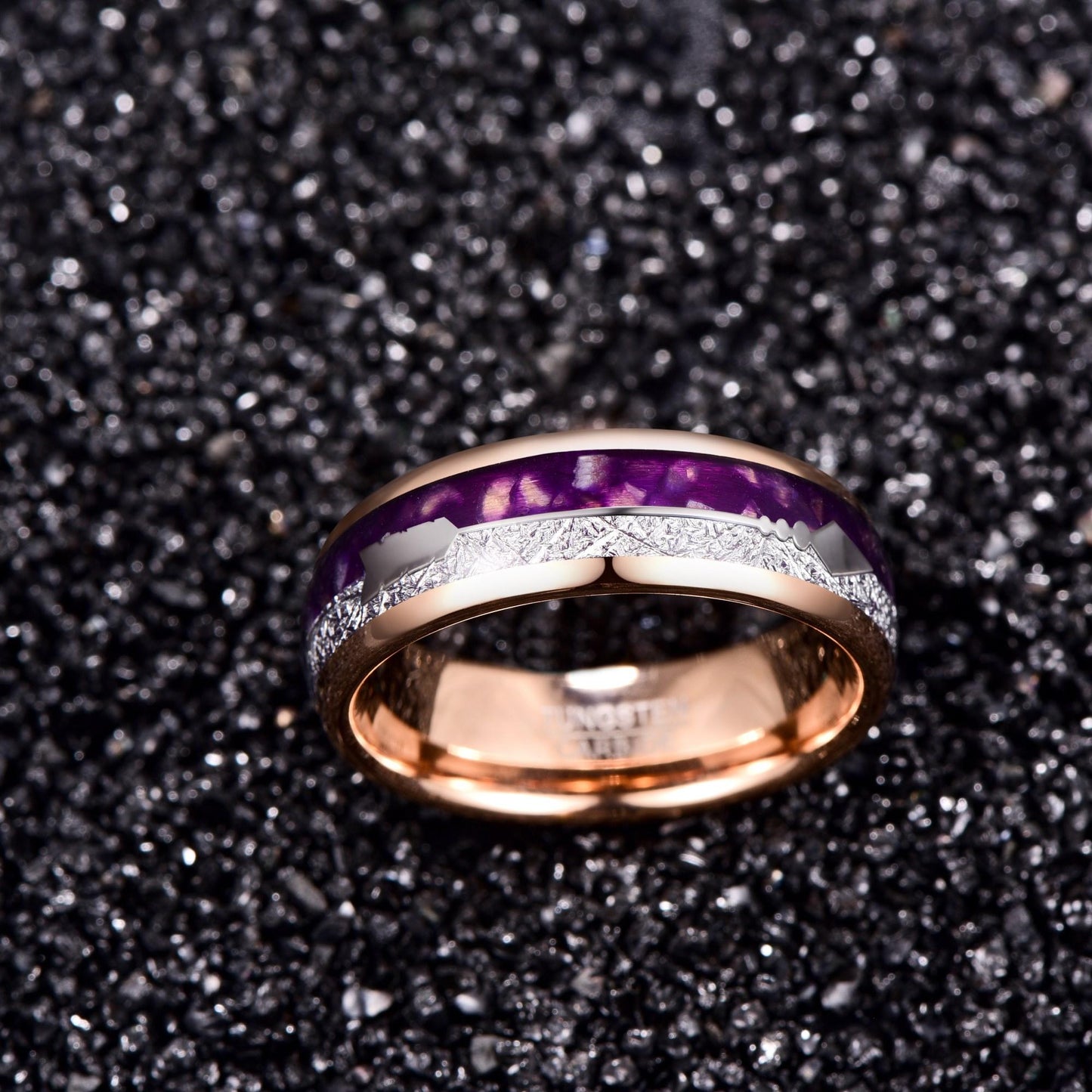 Purple and Rose Gold Arrow Tungsten Ring